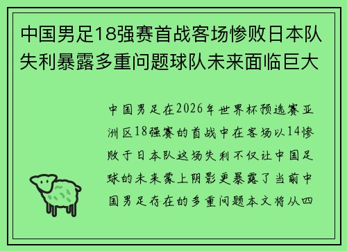 中国男足18强赛首战客场惨败日本队失利暴露多重问题球队未来面临巨大挑战 中国男足18强赛首战客场惨败日本队失利暴露多重问题球队未来面临巨大挑战