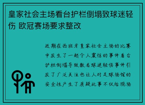 皇家社会主场看台护栏倒塌致球迷轻伤 欧冠赛场要求整改